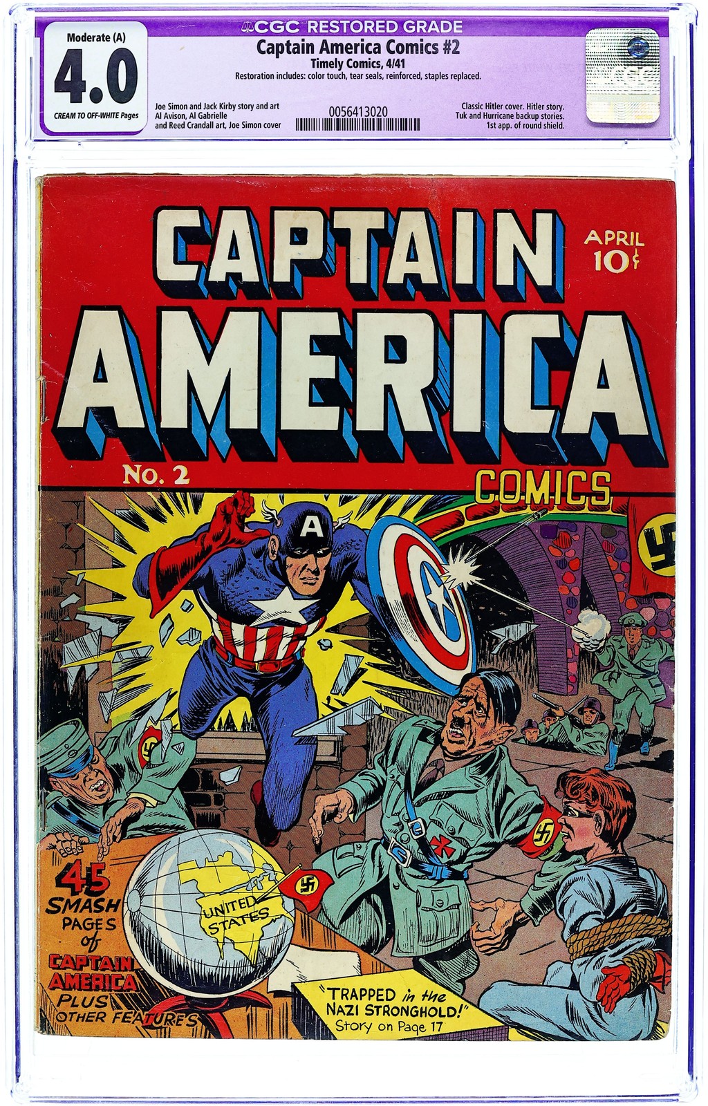 Captain America Comics #2 CGC 4.0 RESTORED 1941 0056413020
