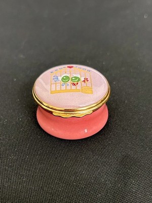 Cartier Enameled Trinket Box with Lovebirds in Gold cage