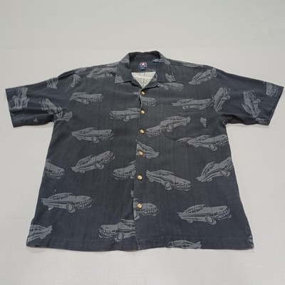 Panhandle Slim Shirt Mens Medium Silk Button-Up Vintage Car Print Loop Collar