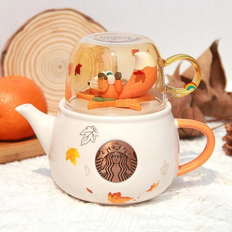 Starbucks China 2022 Autumn Forest Fox Maple Leaf 480ml Ceramic Teapot Cup Set-