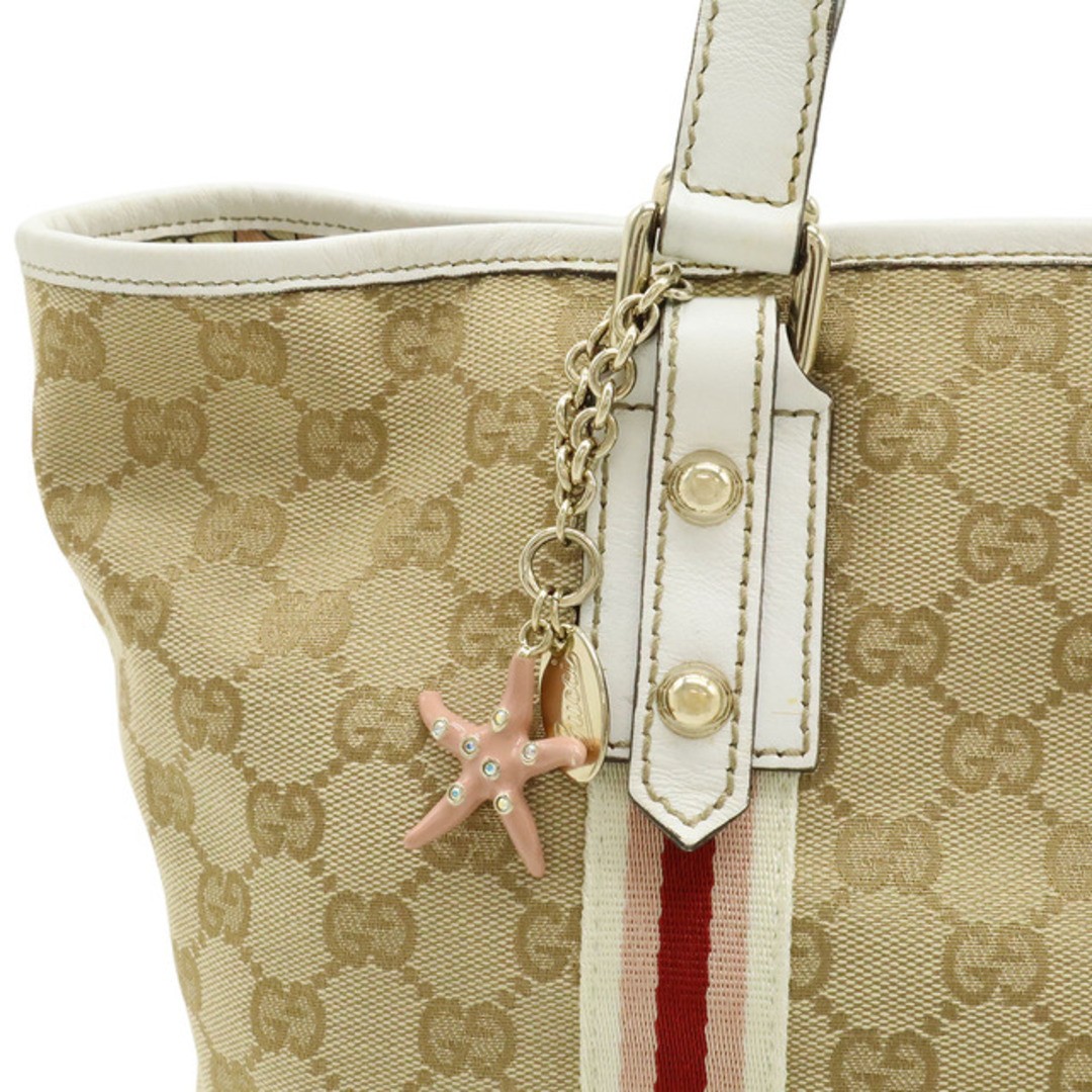 GUCCI GG Canvas Sherry Line Tote Bag Leather Strap Used, Khaki/White thumbnail 8