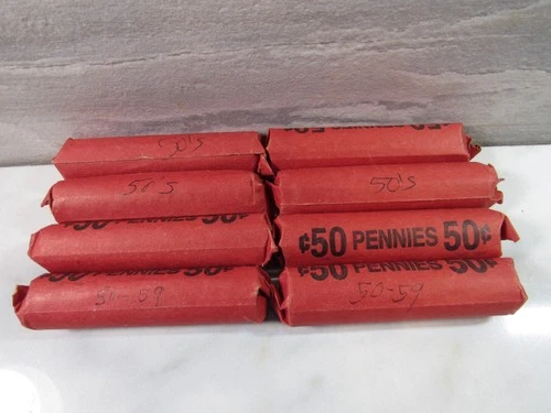 New ListingEight Rolls 1950's Lincoln Wheat Copper Pennies