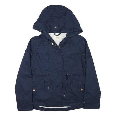 ZARA BASIC Damen Jacke dunkelblau S Baumwollmischung Reißverschluss Kapuze Freizeit Oberbekleidung