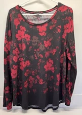 Simply Vera Vera Wang Black Red Floral Long Sleeve Lightweight Sweater XL