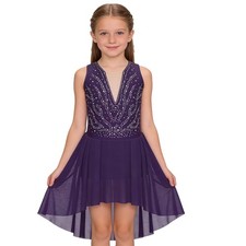 UK Girls Lyrical Dance Costume Rhinestone Ballet Leotard Dress Modern Dancewear