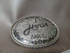 I Horse Around Silver Metal Oval Belt Buckle USA Western Cowboy Ranch