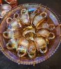 Vintage Indiana Glass Harvest Grape Punch Bowl Iridescent Marigold w/ 10 Cups