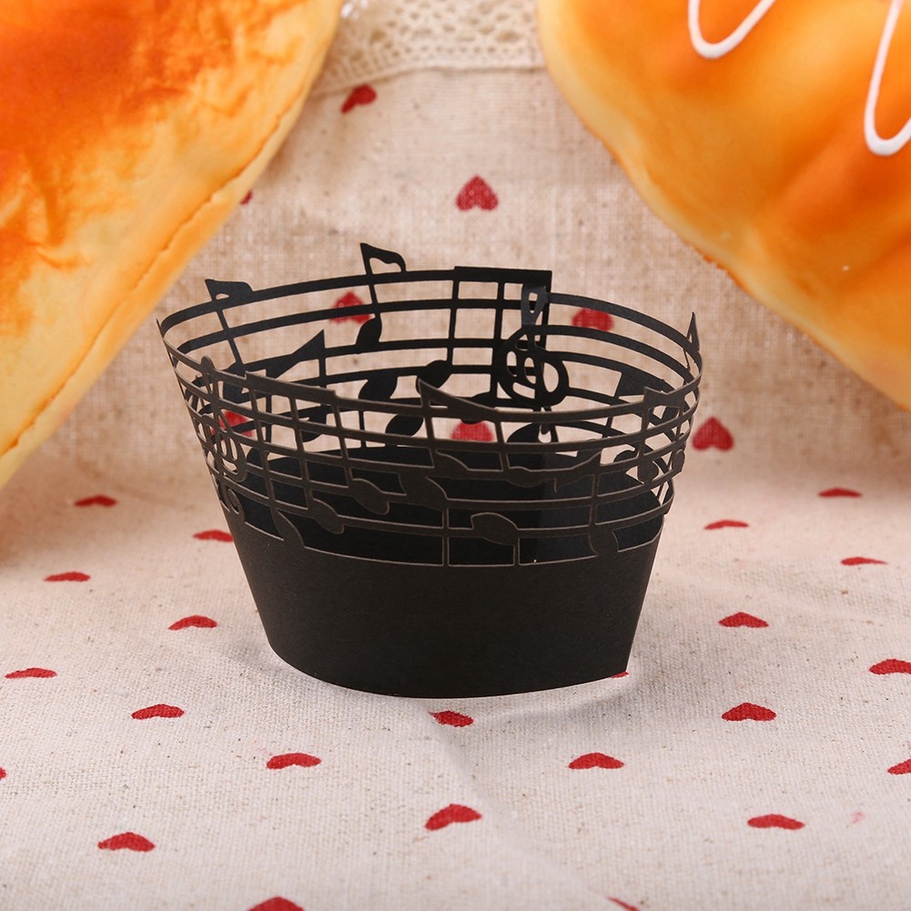 50Pcs Cupcake Papper Wrapper Musical Notes Hollow Out Wedding Birthday Par KRI✈️
