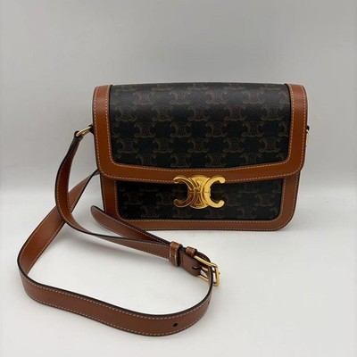 Celine Classique Triomphe Tan Medium Canvas Crossbody Bag