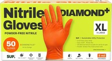 Orange 8 Mil Nitrile Gloves Diamond Textured Heavy Duty Chemical Resistant 50 Ct