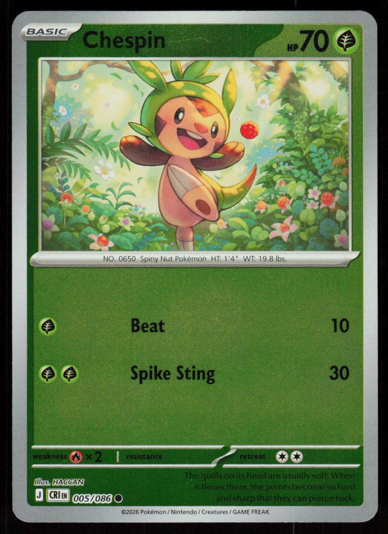 Chespin 005/086 Common Chaos Rising Pokemon Reverse Holo Near Mint