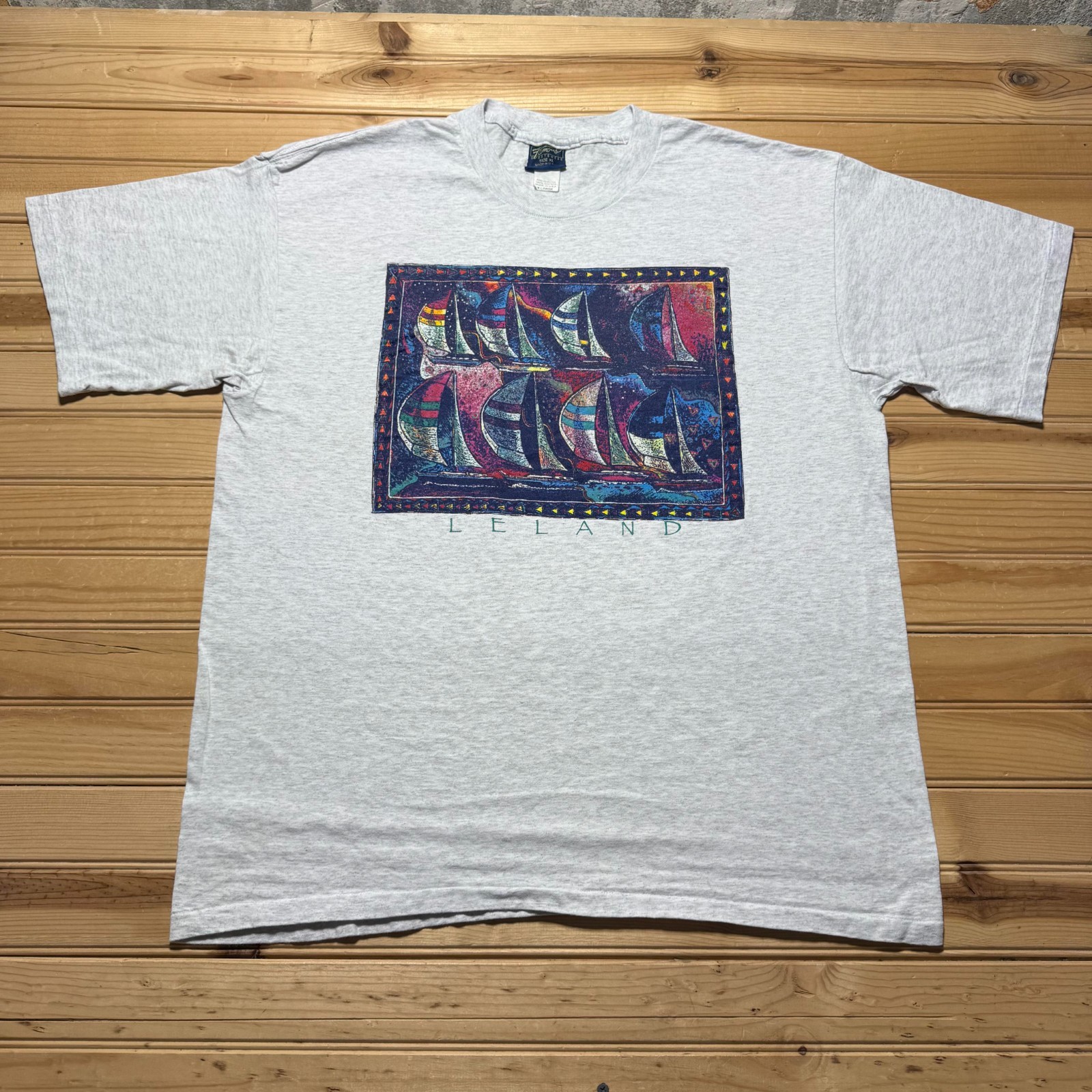 Vintage 90s Leland Sailboats Nautical Graphic Single Stitch T-Shirt USA Size XL