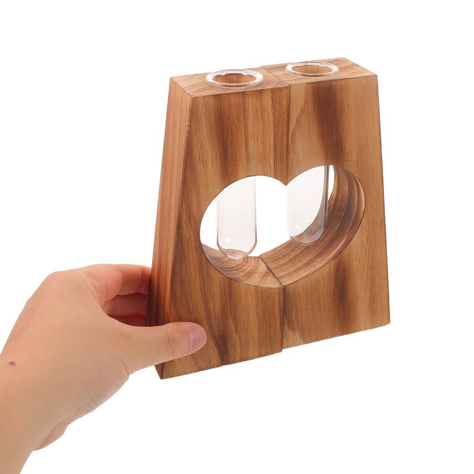 Rustic Brown Heart Vase Wooden Frame with Glass Tube for Tabletop ...