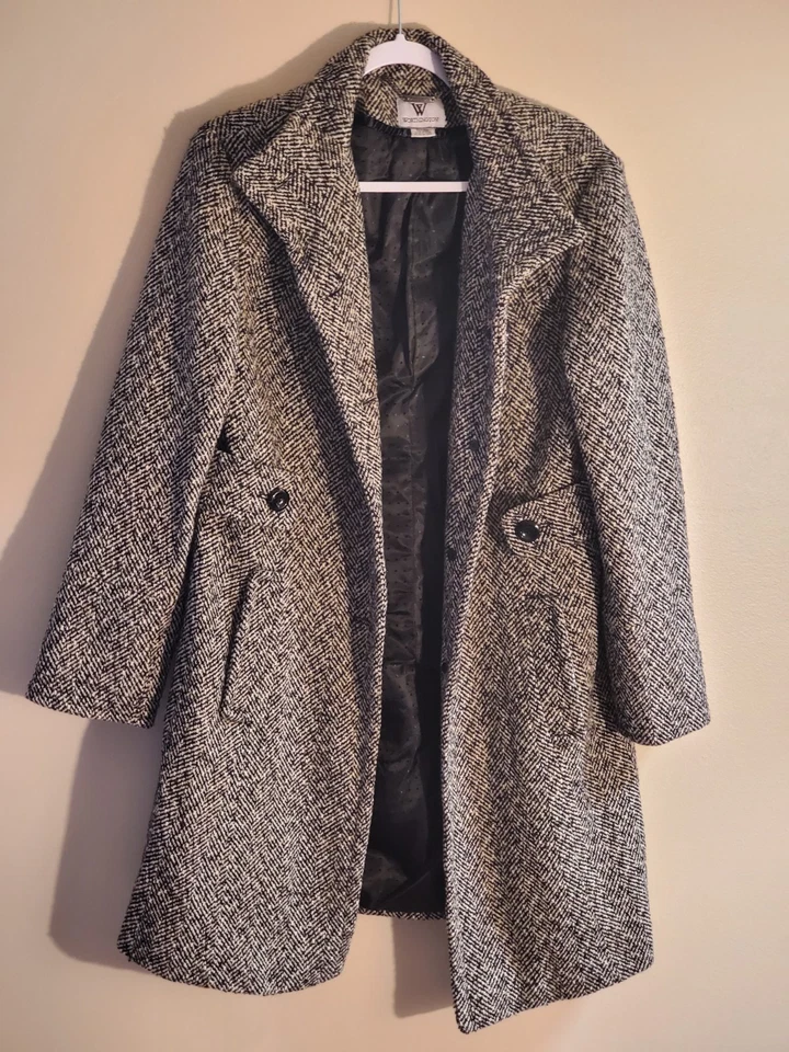 Casaco de tweed Worthington feminino cinza espinha de peixe tamanho grande - Imagem 2 de 4