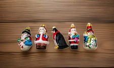 5 Vtg Christmas Ornaments Hand Painted Blown Glass MCM Santa Snowman Penguin