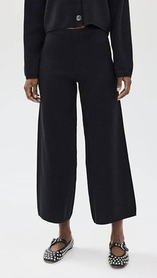 Z Supply Elowen Wide Leg Pants Women's L Black Solid Elastic Waist Pull On
