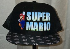 Nintendo Super Mario Bros Youth Sized Adjustable Snapback Hat Cap Black Flatbill