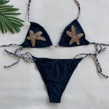 Black Rhinestone Starfish Bikini Set Leopard ...