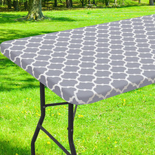 Picnic Fitted Table Cover, 8 Foot Flannel Backed Vinyl Tablecloth Waterproof E