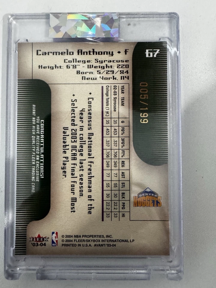 2003-04 Fleer Avant - Carmelo Anthony #67 Black & White /199 (RC) - Image 2 of 3