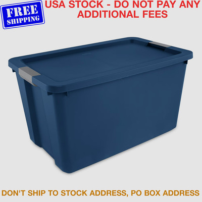34 Gallon Large Storage Tote Latching Lid Plastic Stacking Bin Container Blue 1P