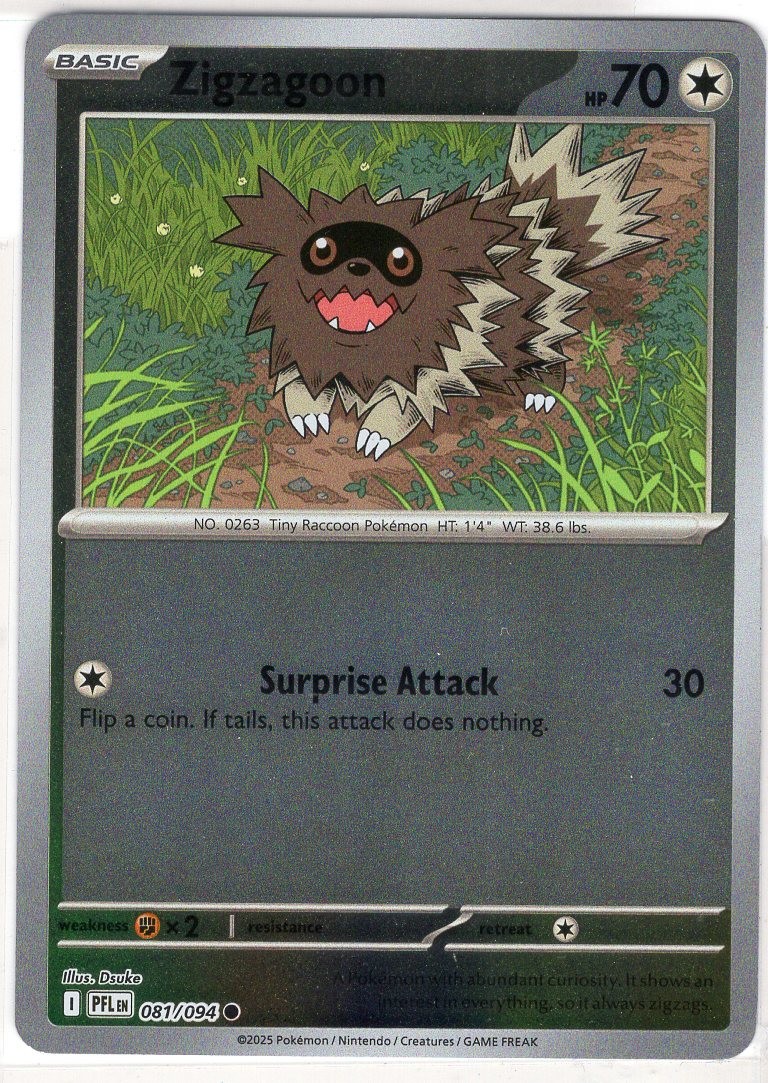 Pokemon Zigzagoon Reverse Holo Common ME02: Phantasmal Flames 081/094 NM
