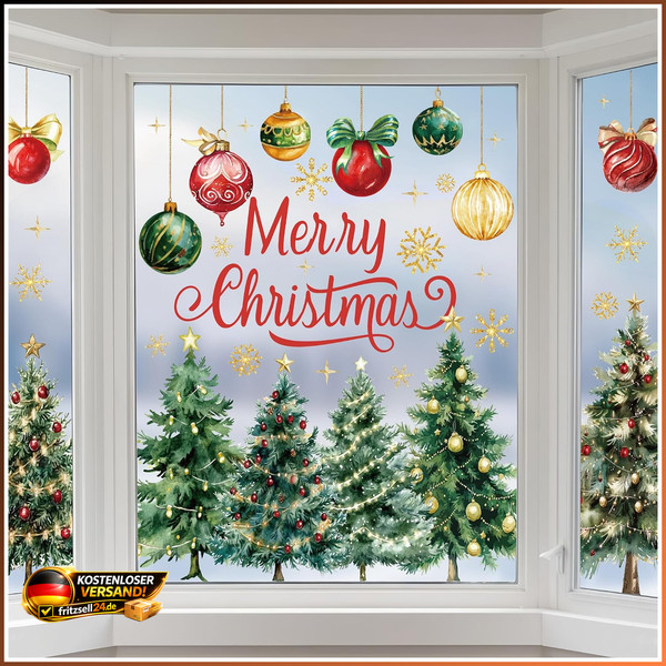 Weihnachts-Fensteraufkleber 9 BöGen Aquarellfarben Doppelseitig Dekoration-image