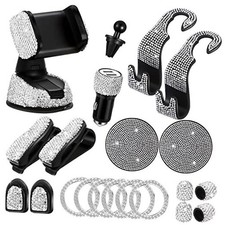 Tallew 20 Pcs Bling Car Accessories for Women, Rhinestone Car Accessories White