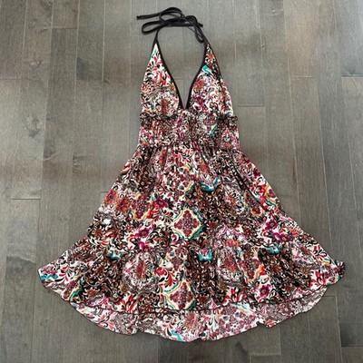 Vintage Y2K XOXO Dress Babydoll Halter Country Festival Boho Ruffle Chocolate S