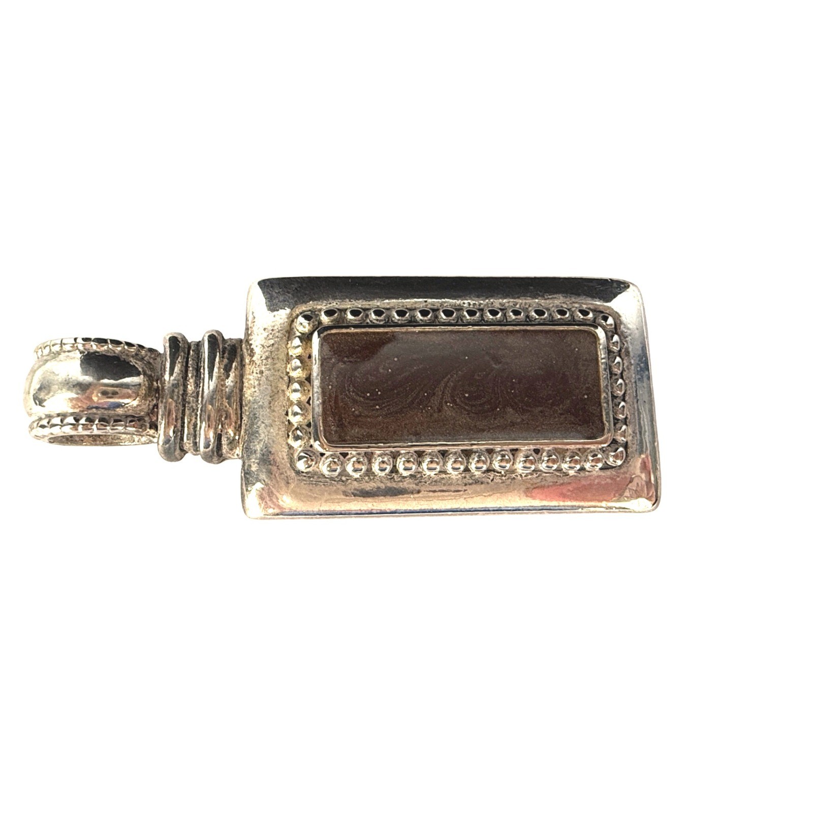 Vintage Rectangular Pendant Silver Tone Beaded Fr… - image 4