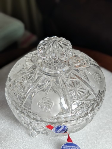 Leonard Vintage 30% Full Lead Handcrafted Crystal Lidded Candy Dish Italy - Picture 6 of 21