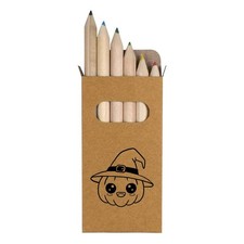 6 x 'Cute Kawaii Halloween Pumpkin In A Hat ' Short Colour Pencils PE00083812