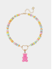 Betsey Johnson Pink Gummy Bear Beaded Multicolor Rainbow Candy Necklace NWT