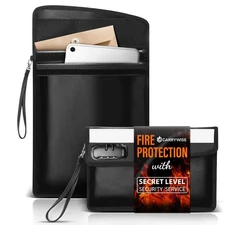 Fireproof Document Bag Set with Lock 2 Pcs Money and Passport Holder