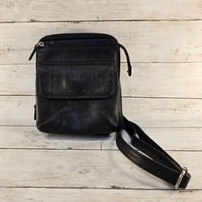 Fossil Black Leather Crossbody Bag Organizer Messenger Flap Pocket Adjustable