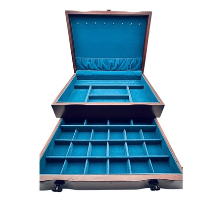 #ad Eureka Reed amp; Barton Wood Jewelry Box Teal Velvet Lining Large Organizer USA $110.00