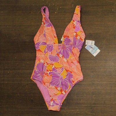 Roxy Womens One Piece Plunge Swimsuit 434001925 Lilac Multi Purple S