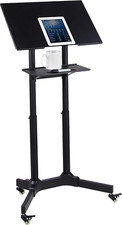 Mobile Podium Stand with Wheels, Adjustable Height Rolling Lectern, Portable Sta