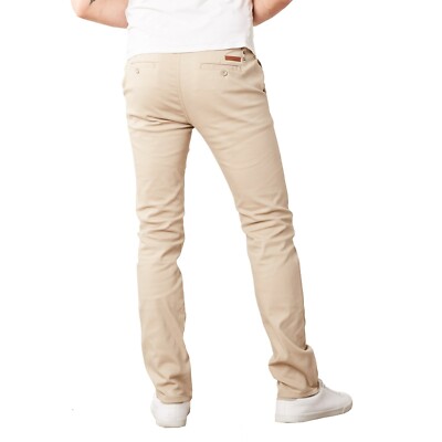 Mens Chino Pants Cotton Stretch Slim Fit Belt Zip Fly Trouser