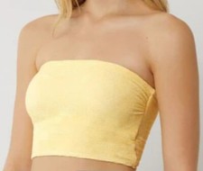 Warehouse Yellow Crinkle Bandeau Bikini Top Size 16