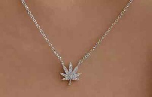 Authentic 14K White Gold Plated 0.20 Ct Round Real Moissanite Pot Leaf Pendant Necklace