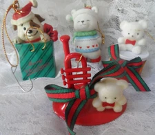 Christmas Ornament Lot - 4 ASSORTED FESTIVE CUTE ANIMALS - TEDDY BEARS & PUPPY