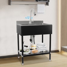 Single Bowl Stainless Steel Free Standing Rectangle Sink Kitchen Sink Black