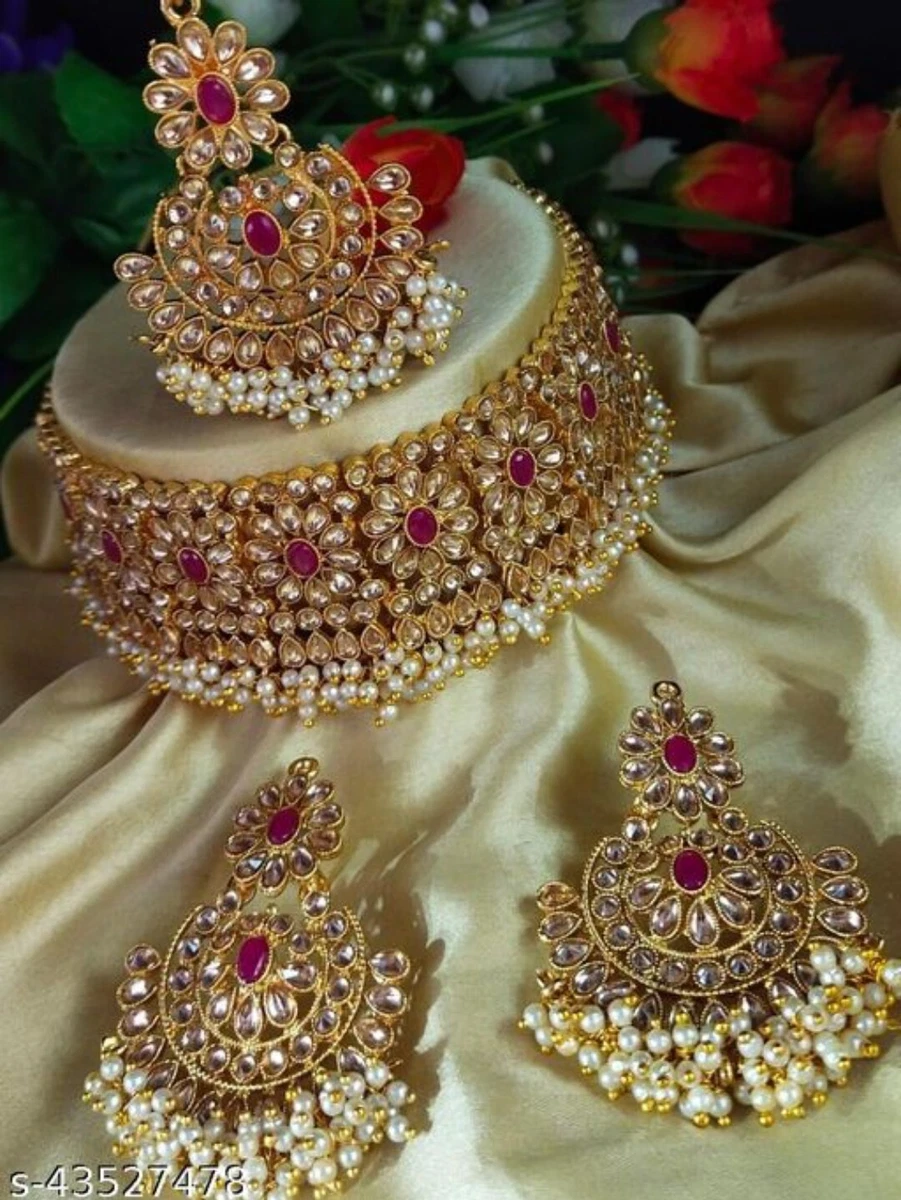 Indian Bollywood Gold Plated Kundan Bridal Wedding Choker Necklace Jewelry  Set