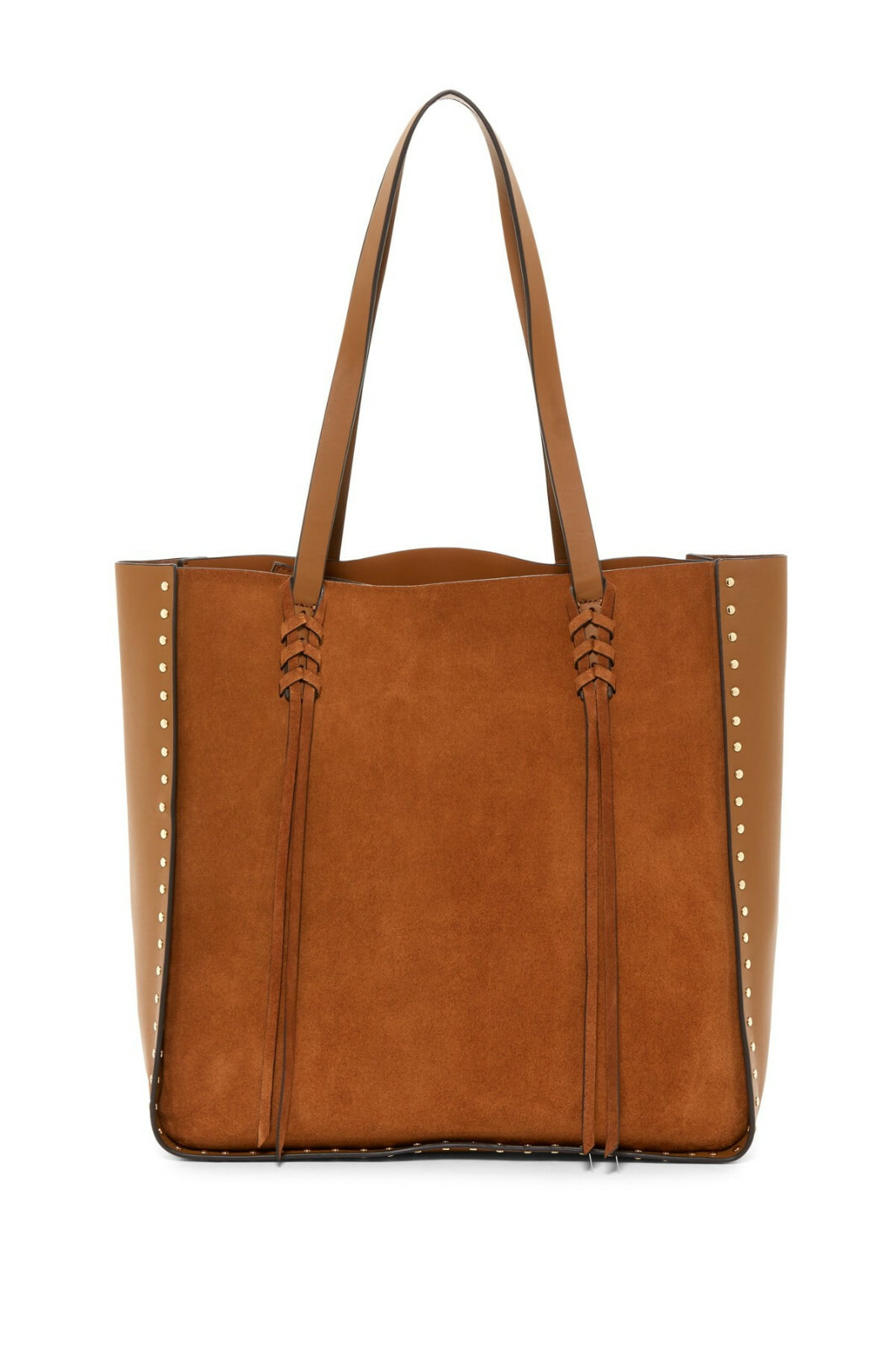 Vince Camuto Enora Studded Dark Rum Leather & Suede Tote Handbag $278