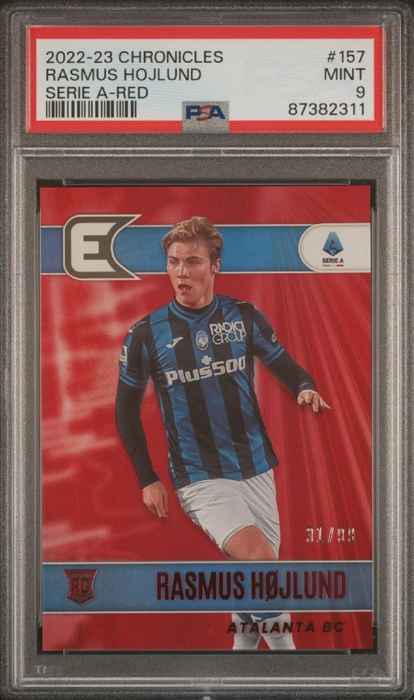 2022-23 Panini Chronicles Rasmus Hojlund #157 Red 99 Atalanta PSA 9 Man Utd RC
