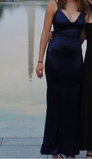 Navy Blue Floor Length Formal Dress - Small, Windsor, Criss Cross Back