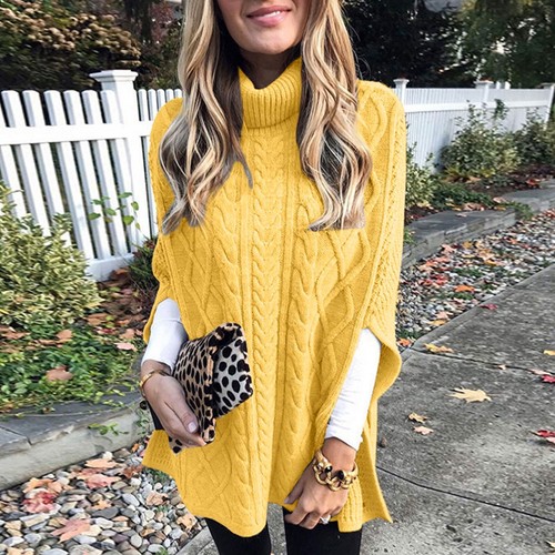 Poncho Suéter Cuello Alto Para Mujer Moda Grueso Tejido Capa Envoltura Suéteres Jerséis - Imagen 20 de 20
