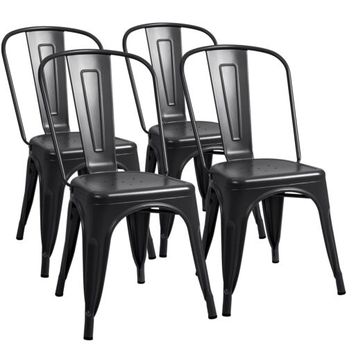 Set of 4 Kitchen Backrest Metal Dining Chair Indoor-Outdoor Use Stackable,Black