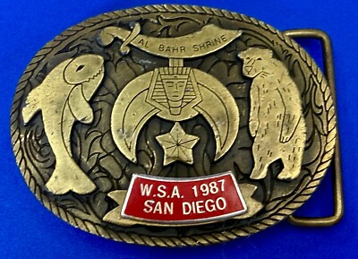 Al Bahr W.S.A 1987 San Diego Bill Lauritzen President 1987 Shriners Belt Buckle